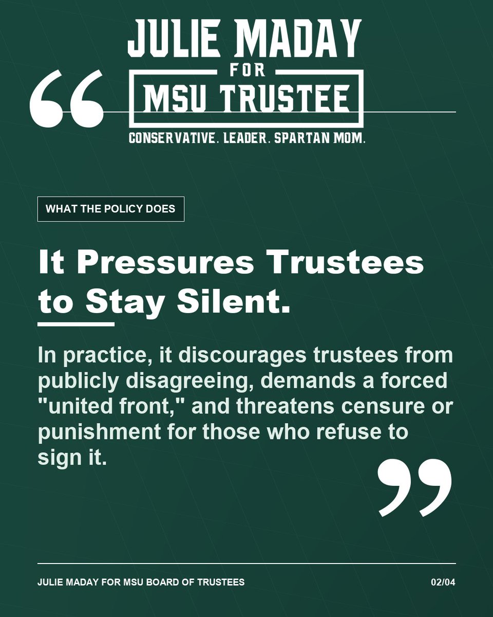 JulieMaday4MSU's tweet photo. Click on the link to see my statement on the ridiculous actions by the BOT last night.  Please share this FAR AND WIDE!    https://t.co/Tmi7hN49RD https://t.co/InweZwNDyD