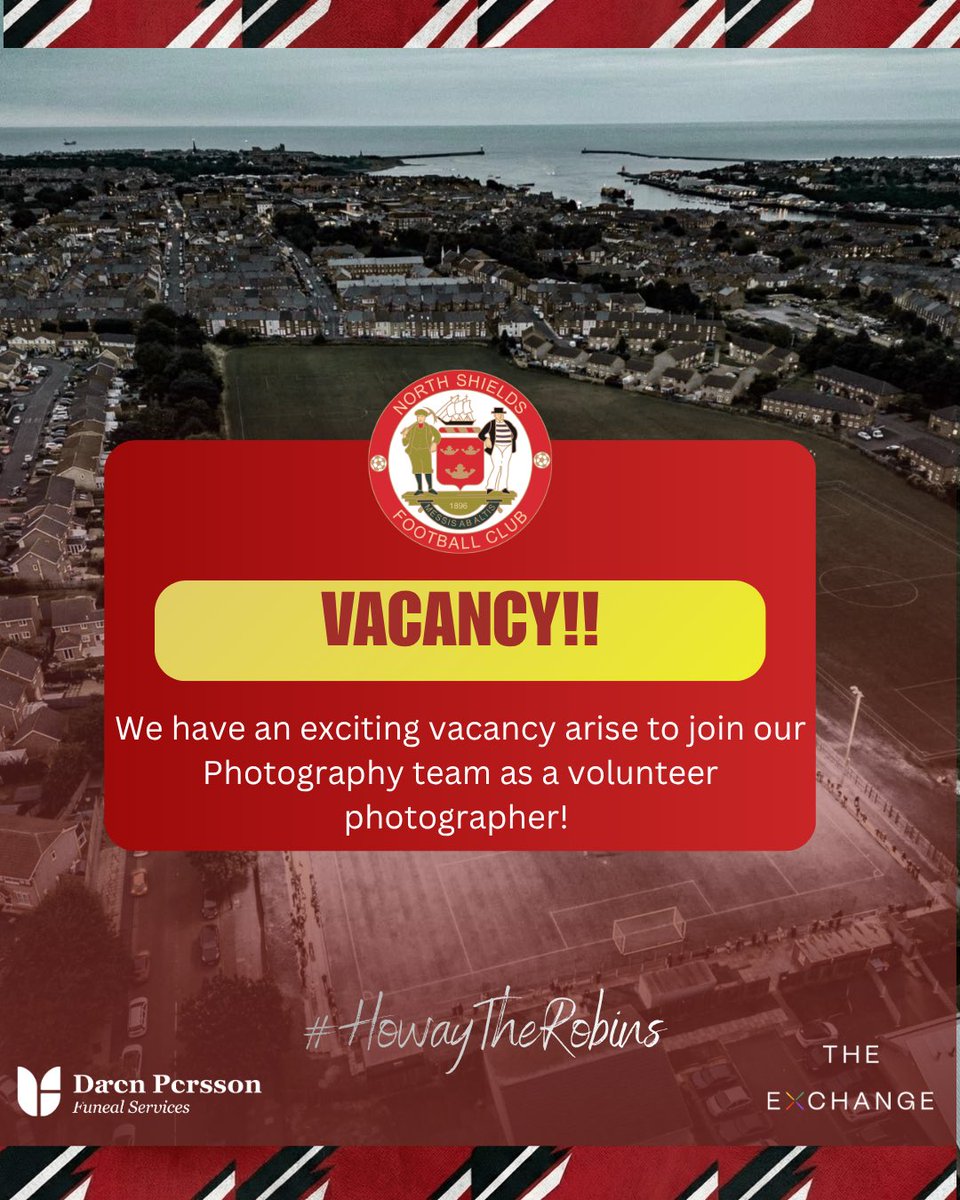 NorthShieldsFC's tweet photo. 📸 📸 WE WANT YOU behind the lens!

North Shields FC is looking for a volunteer photographer to join the team, capturing all the action for our socials and award-winning matchday programme. ⚽🔴⚪

Want pitchside access and the chance to build an incredible sports portfolio? https://t.co/Rpv30XKicB