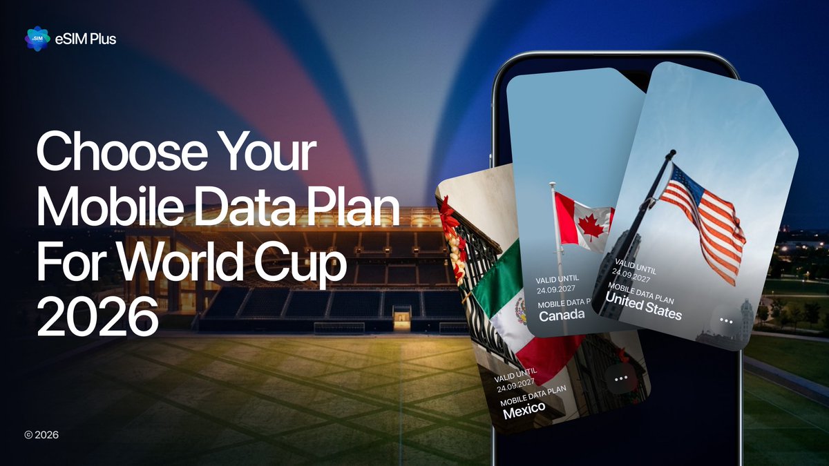 esim_plus's tweet photo. 🏆 Your internet for World Cup 2026

One eSIM for USA, Canada, Mexico 🌎

⚽️ 2 GB • $21.99  
⚽️ 5 GB • $38.99  
⚽️ 10 GB • $35.99  

📶 No roaming. No SIM cards. No Wi-Fi hunting.

#WorldCup2026 #eSim https://t.co/7QbRsghi1u