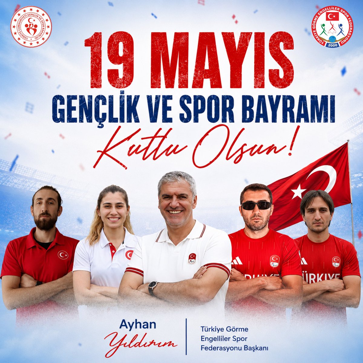 trgesfed's tweet photo. Başta büyük görme engelli spor ailemiz olmak üzere, tüm gençlerimizin 19 Mayıs Atatürk'ü Anma, Gençlik ve Spor Bayramı'nı kutluyor; Gazi Mustafa Kemal Atatürk ve silah arkadaşlarını saygıyla anıyorum.

Ayhan Yıldırım
Türkiye Görme Engelliler Spor Federasyonu Başkanı https://t.co/h6ceOHtn5z