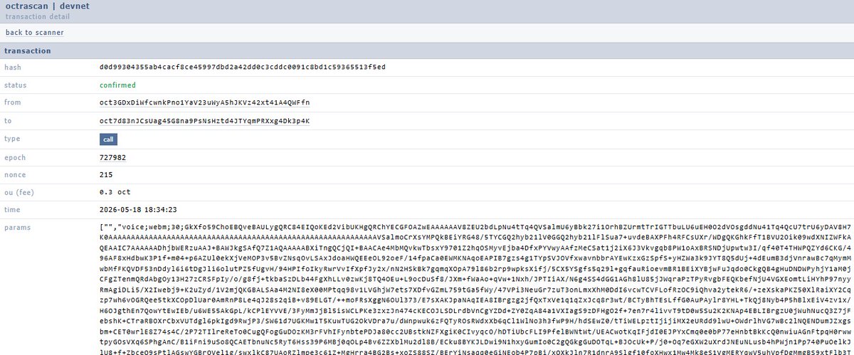 BLVCKIVX's tweet photo. mj - human nature, raw audio bytes as a base64 blob, encoded directly on-chain on @octra. 8,899 effort to enshrine ~120kb of opus forever in a single tx. the file is the transaction. you can just do things on octra.

https://t.co/V4OYAqKBJB https://t.co/GYjHQYQsDD