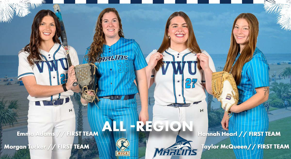 vwu_marlins's tweet photo. The 2026 NFCA Marlins First Team All-Region Selections! Emma Adams, Taylor McQueen, Hannah Hearl, and Morgan Tucker! Congratulations Marlins! 

#MarlinNation // #FirstTeam // #NFCA https://t.co/2iGBndTkzQ