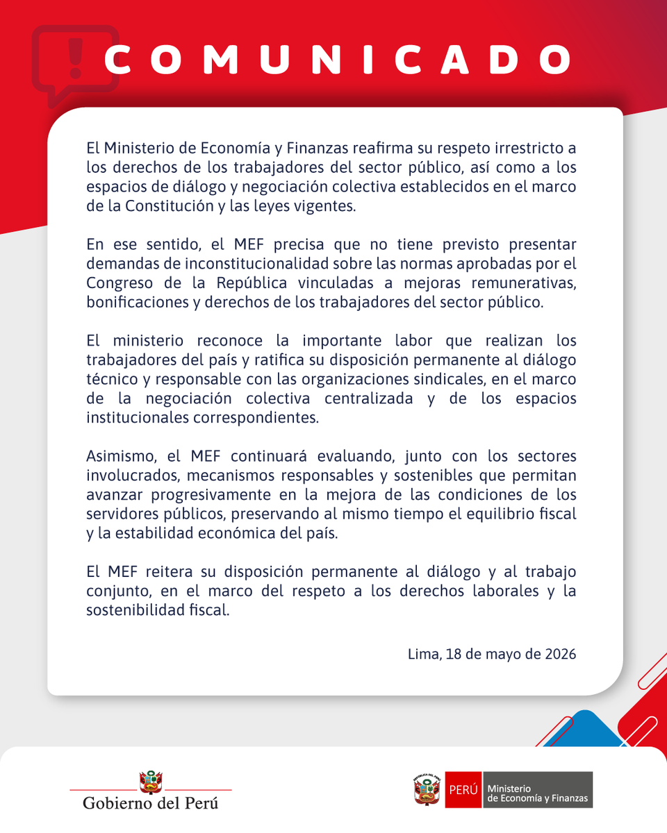 MEF_Peru's tweet photo. #Comunicado | El Ministerio de Economía y Finanzas informa lo siguiente: https://t.co/mlvoxcCTeQ