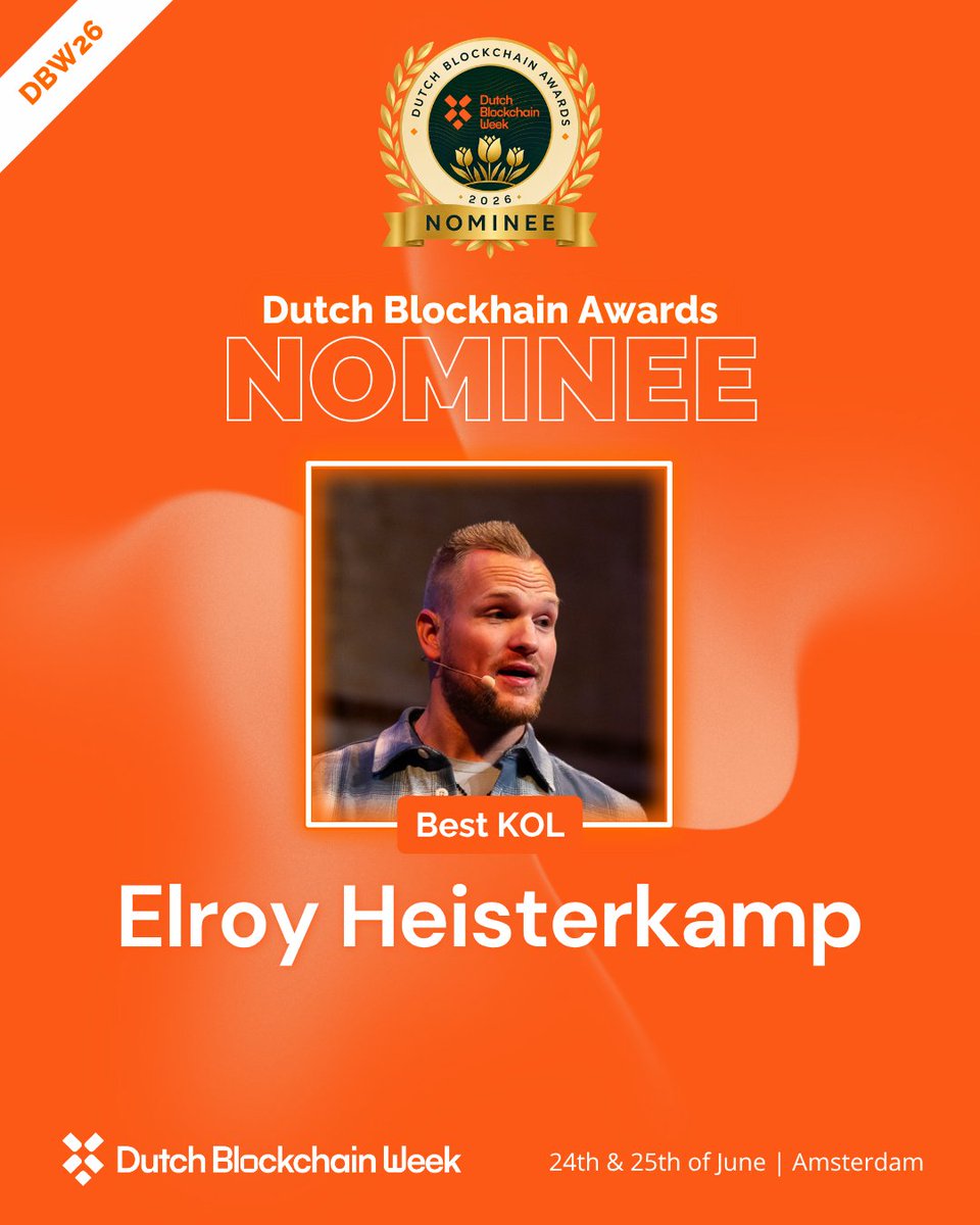 ElroyRyonCrypto's tweet photo. Honored to be nominated for Best KOL 2026 at the Dutch Blockchain Awards🏆

What started as a passion for crypto &amp; blockchain has grown into an amazing community focused on education, transparency, and helping people understand the markets 🚀

@DutchBlockWeek 
#Crypto #DWB26 #DBW https://t.co/GuhuZnno7h