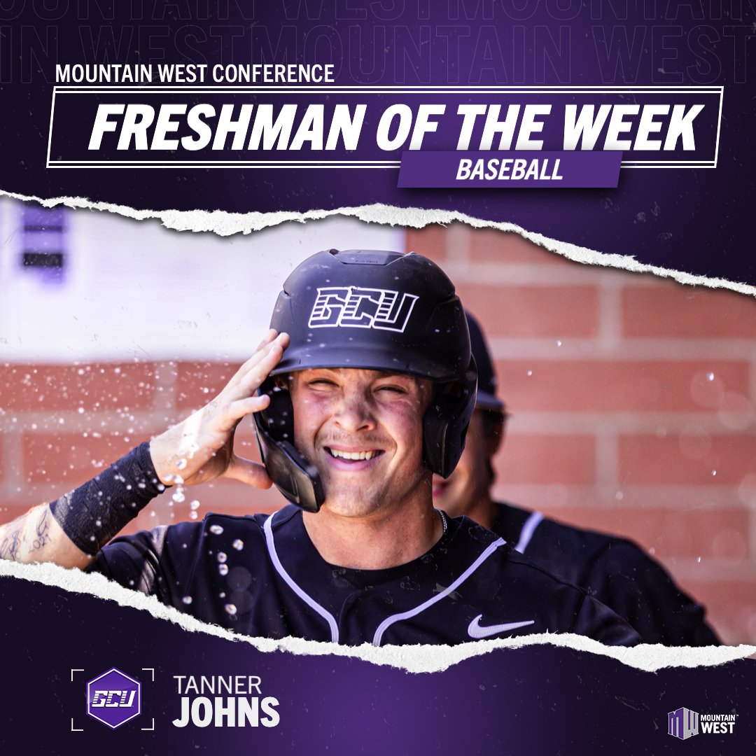 MountainWest's tweet photo. 𝙁𝙧𝙚𝙨𝙝𝙢𝙖𝙣 𝙤𝙛 𝙩𝙝𝙚 𝙒𝙚𝙚𝙠 ➡️ 𝙏𝙖𝙣𝙣𝙚𝙧 𝙅𝙤𝙝𝙣𝙨

Johns helped Grand Canyon to a series victory over Nevada. He batted .462 with six hits, six RBIs and three runs scored. He posted an on-base percentage of .533 and a slugging percentage of .769. 
#MWBSB | #LopesUp https://t.co/CsiDmmi0yL