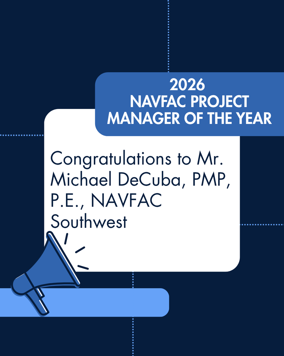 NAVFAC's tweet photo. We are extremely pleased to announce that Mr. Michael DeCuba, PMP, P.E., from NAVFAC Southwest, has been selected as the 2026 NAVFAC Project Manager (PM) of the Year! https://t.co/aapIjHFblF