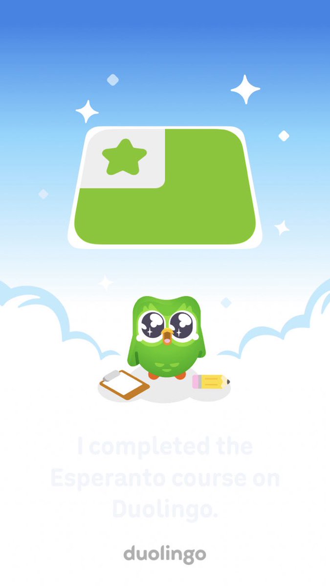 ina_0618's tweet photo. Mi finis la tutan kurson de Esperanto en #Duolingo ! https://t.co/Hjss532VIO