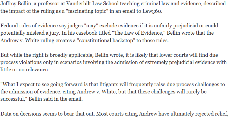 BellinJ's tweet photo. Thanks Marco Poggio and @Law360 @Justice_Law360 for this excellent story on Andrew v. White https://t.co/qIuZ5AYPyW https://t.co/6Y6CmEJZWd