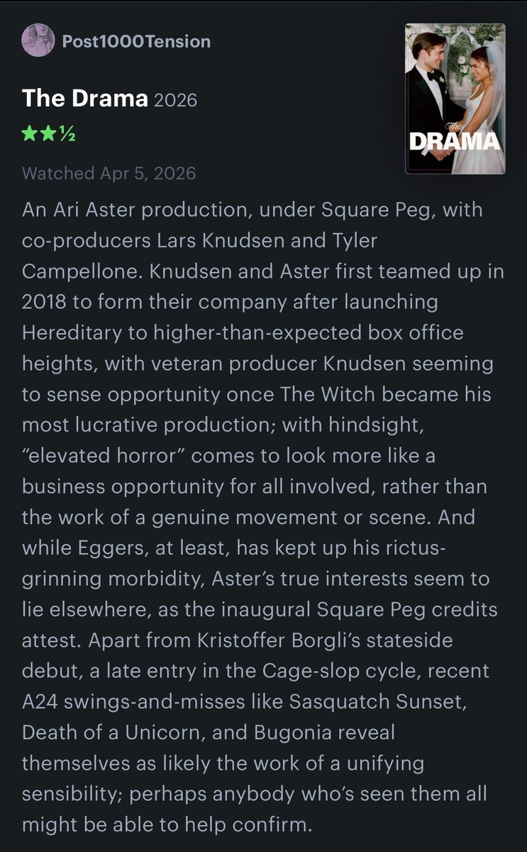 Post1000Tension's tweet photo. Becoming clearer and clearer that The VVitch, Get Out, and Hereditary bear primary responsibility for the sorry state of recent “horror” filmmaking; wrote about it earlier this year, re: The Drama and Aster’s emergent empire of thinkpiece-themed social “satire” analytics https://t.co/UsR7DHivNg