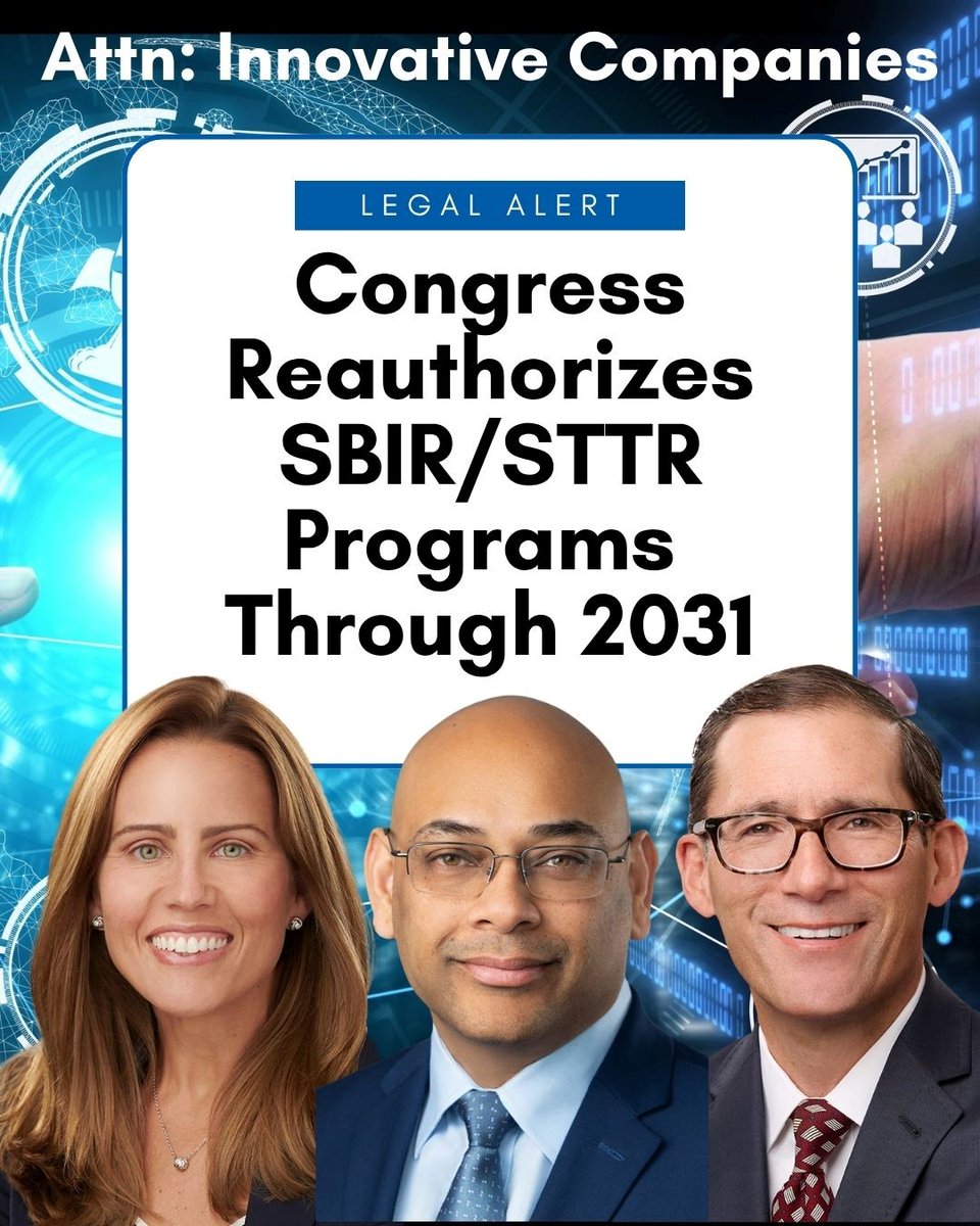 Flaster's tweet photo. Our attorneys examine the changes to the SBIR and STTR programs and discuss what it means for innovative companies pursuing federal funding opportunities. Read it now: https://t.co/VRIKBajZIL https://t.co/b91h24VXZy