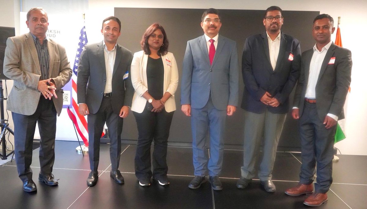 CGISFO's tweet photo. Startups spanning AI, aviation, climate tech and health tech showcased #India's growing deep-tech momentum, with founders making the case that India has the talent and the technology, and Silicon Valley offers the networks and capital to scale it. Representing the cohort were Mohan Raj Makkuni, founder of @GreenvironmentI; Rishy George, co-founder of Zerowatt; Dr. Satya Chakravarthy, founder of @ePlaneCompany; Manoj Bharadhwaj, founder of @attri_ai and Nikkita Seth of @Neuro_stellar.

2/2

@MEAIndia @IndianEmbassyUS @EduMinOfIndia @GoI_MeitY