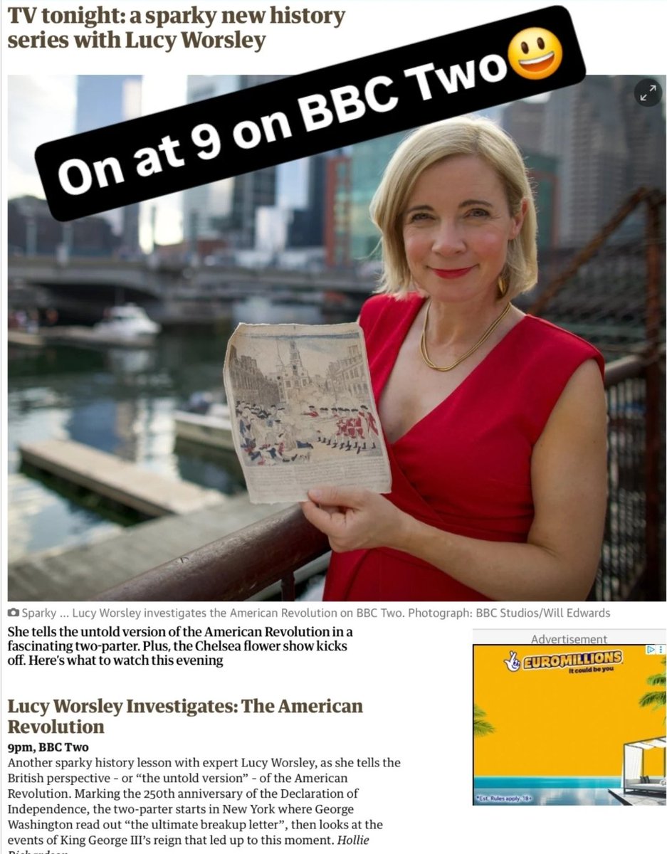 Lucy_Worsley's tweet photo. It's on at 9 on BBC Two!
Lucy Worsley Investigates the American Revolution 
Link to watch 😃
https://t.co/5Ce9fkFUaj https://t.co/PwucmglTKo