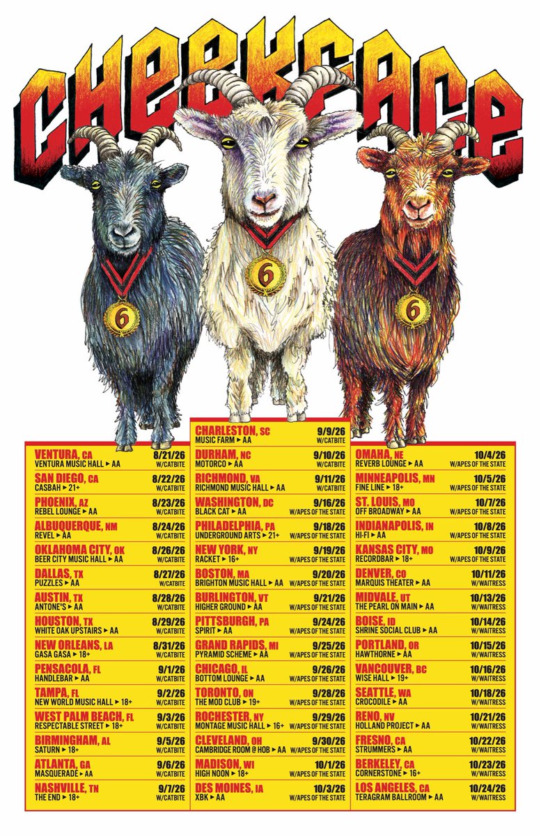 cheekfaceREAL's tweet photo. ⚠️ programming note ⚠️

BODEGA will no longer be joining us on tour October 11-24

Instead we are stoked to welcome the sick-as-hell @waitresscore onboard for those shows ‼️

tix: https://t.co/GNMJGTJEbz https://t.co/RodkNTao3P