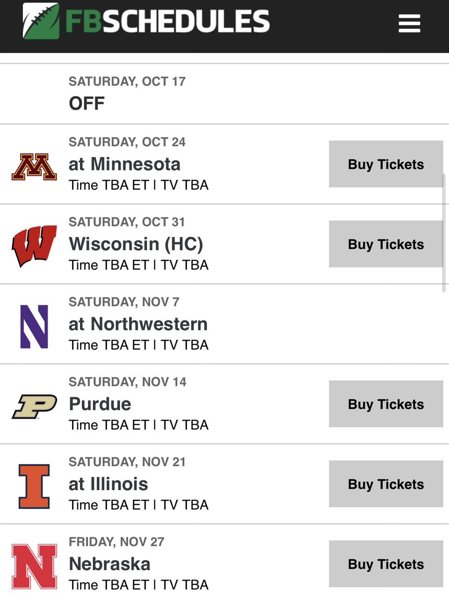 MattSmithCFB's tweet photo. Iowa’s post-bye schedule is quite nostalgic. #BigTenWest #BorderWars #ZeroAndTenInIndianapolis https://t.co/ZIKPUH7YHu