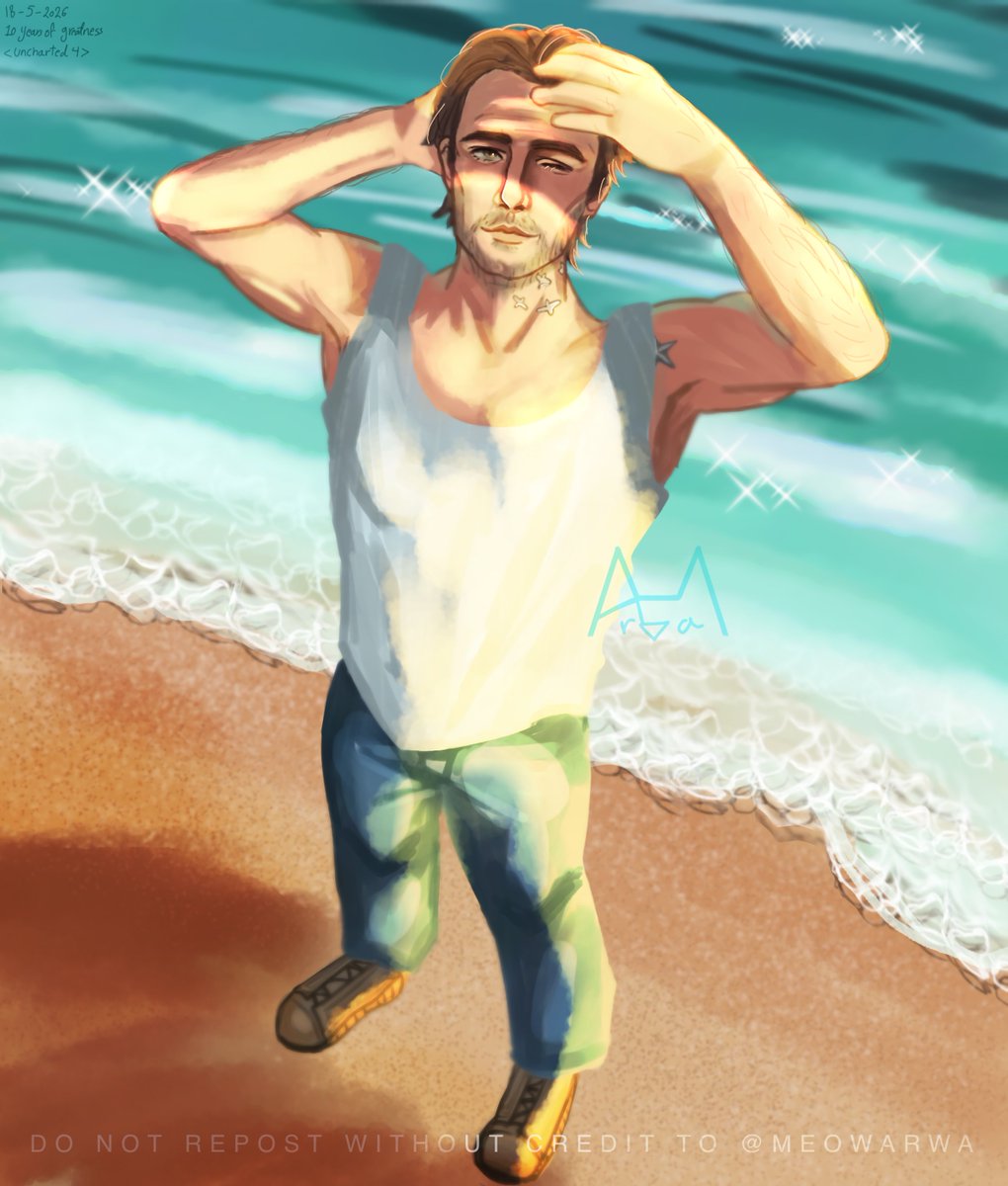 meowarwa's tweet photo. 🏴‍☠️🪎🏝️
  
UNCHARTED 4: a Thief’s End
Happy 10 years anniversary to this timeless game!
 
#Uncharted4 #fanart #SamDrake @Naughty_Dog https://t.co/tYk6LP0HNA
