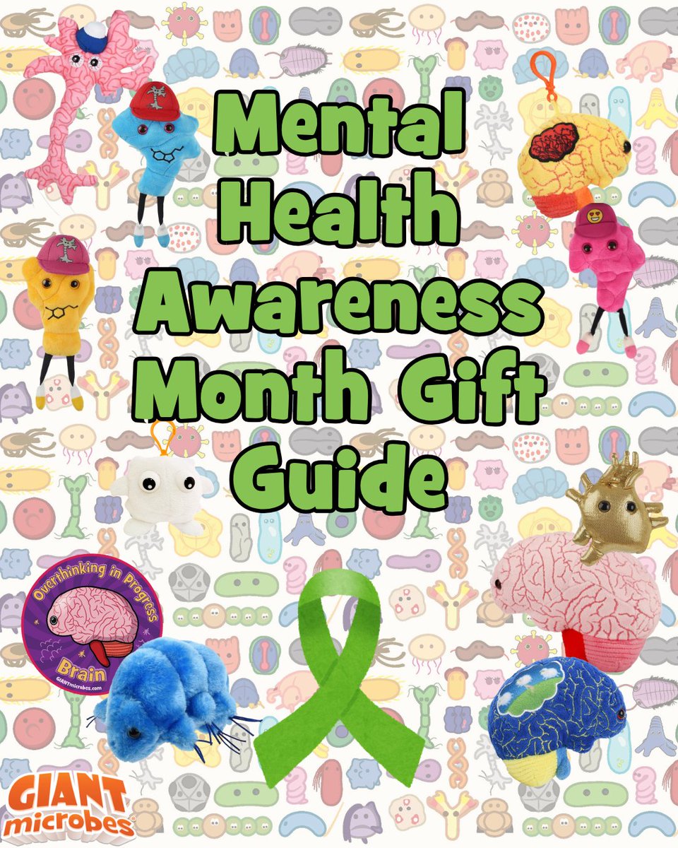 GIANTmicrobes's tweet photo. #MentalHealthAwarenessMonth 💙🧠

A little #giftguide for the emotionally exhausted, chronically stressed, and “I’m fine” people in your life.

Soft plushies. Serious conversations. Tiny bit of serotonin. 

Shop now: https://t.co/QAHPl6bGe6 

#GIANTmicrobes #MentalHealth https://t.co/BkNtU8ZNYw