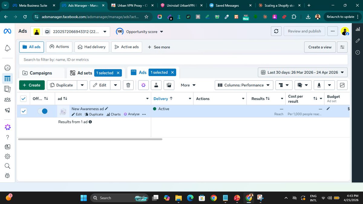 ecombridgee's tweet photo. Behind the scenes of running Meta ads for a Shopify beauty store. Awareness campaign. $50 daily budget. Carousel with 10 cards. Campaign score of 100. Broad audience of 250 million plus. Every decision intentional. This is what proper ad setup looks like.  #Shopify #Ecombridgee https://t.co/WuKVcFY2Lq