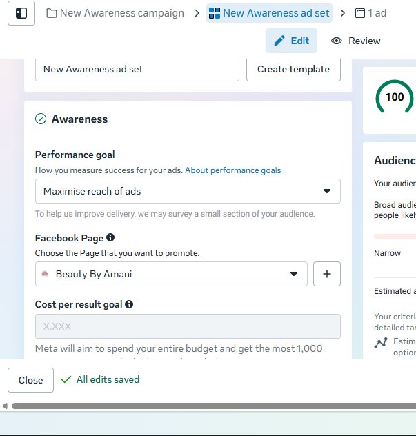 ecombridgee's tweet photo. Behind the scenes of running Meta ads for a Shopify beauty store. Awareness campaign. $50 daily budget. Carousel with 10 cards. Campaign score of 100. Broad audience of 250 million plus. Every decision intentional. This is what proper ad setup looks like.  #Shopify #Ecombridgee https://t.co/WuKVcFY2Lq