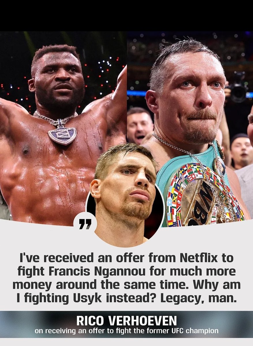 ChimeraMinded's tweet photo. Rico would definitely beat Francis down. Legacy over money?

Am I trippin?

#RicoVerhoeven #FrancisNgannou #MMA #Kickboxing #UFC https://t.co/zpY3N13fCI
