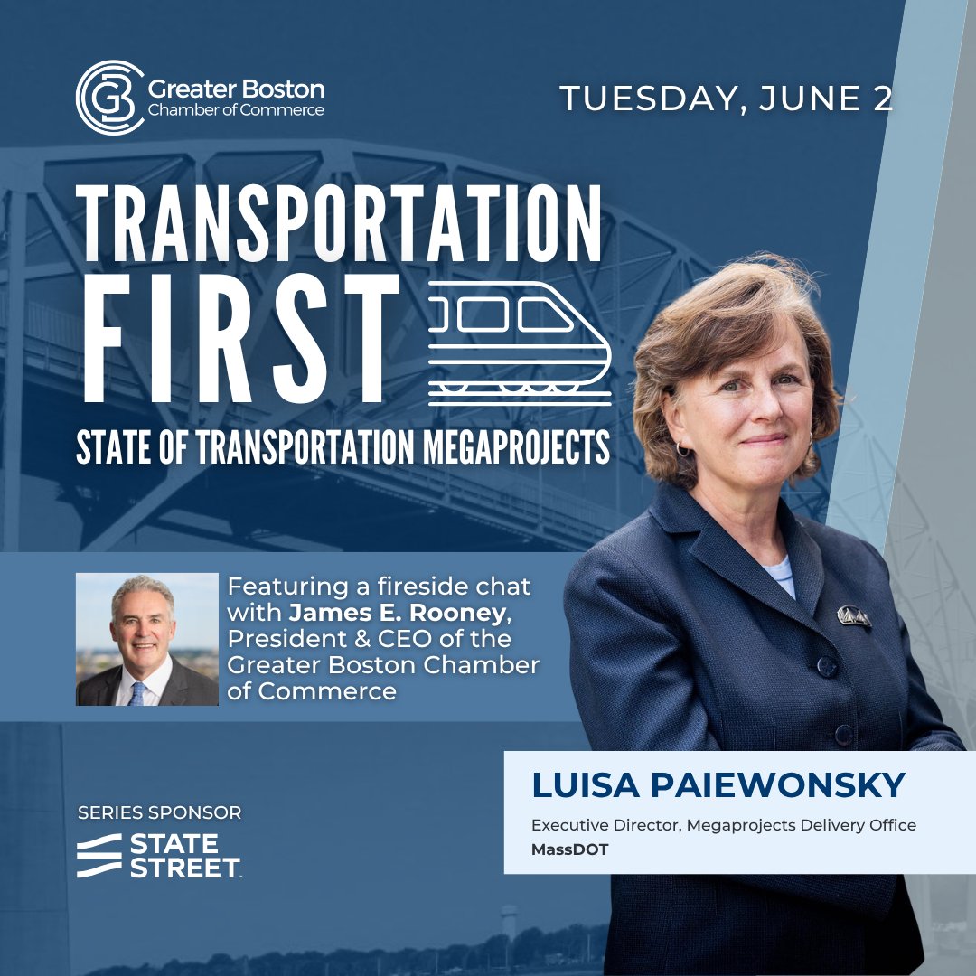 bostonchamber's tweet photo. Delivering major infrastructure projects in Massachusetts takes more than vision; it requires strong execution. 

Join us to hear from Luisa Paiewonsky, who leads @MassDOT's Megaprojects Delivery Office and is overseeing:
🔹The $4.5B Cape Cod Bridges Program 
🔹The $2B Allston Multimodal Project 

She’ll share insights on what it takes to deliver projects at this scale, balancing technical complexity, stakeholder needs, and long-term impact, and will be joined in conversation with Jim Rooney ( @Boston_Rooney), President & CEO of the Greater Boston Chamber of Commerce. 

#TransportationFirst | State of Transportation Megaprojects on June 2: https://t.co/qBD1inBtV4