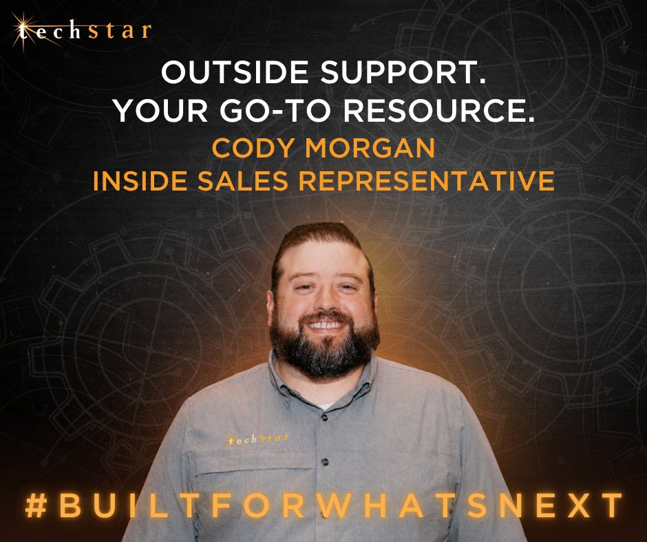 TechStarIS's tweet photo. Please help us welcome Cody Morgan to the TechStar team as our newest Inside Sales representative. Cody supports our outside team and your process with fast response times, quote support, and day-to-day coordination to help keep operations moving forward.
#BuiltForWhatsNext https://t.co/XznYI6RPQi