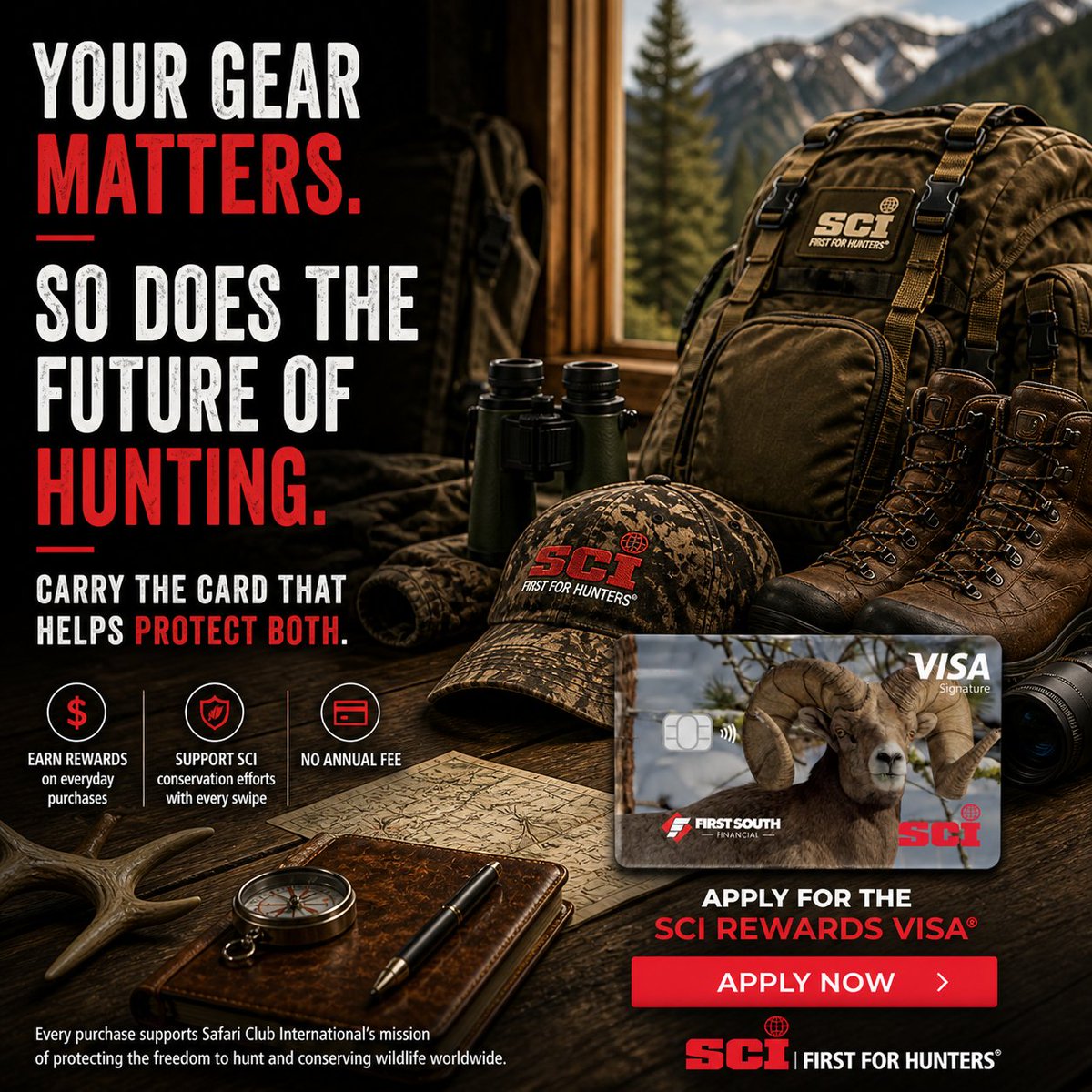 SafariClubIntl's tweet photo. The premium SCI Rewards Visa is the card for all of your SCI purchases! SCI is #FirstForHunters. 🚨

Every swipe, click, and tap of your SCI card works to defend your freedom to hunt and promotes wildlife conservation around the world. Earn premium rewards on every purchase, from luxury travel to everyday spending, and redeem them for exclusive experiences or to further support wildlife conservation.

Plus, every time you open or use the card, SCI receives contributions to fund its mission of preserving hunting traditions and wildlife. This card is your gateway to maximizing the value of your SCI membership while making a meaningful impact on the future of conservation.

Apply now! 🔗 https://t.co/sU3ODTMsYQ