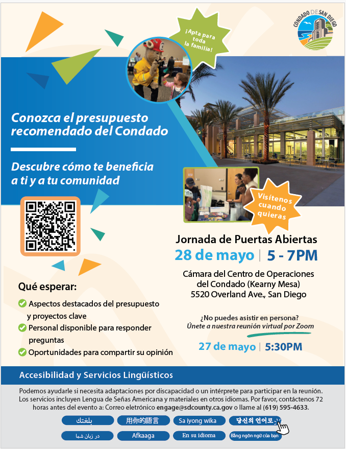 SDCountyLibrary's tweet photo. Learn about the County’s recommended budget at a virtual community meeting on May 27 and an in-person open house on May 28. https://t.co/tsjkyUudpO