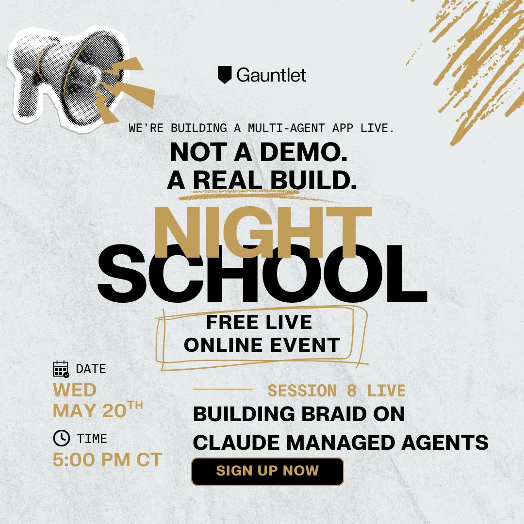 gauntletai's tweet photo. Wed 5pm CT. Live build.
Multi-agent multimedia app on Claude Managed Agents. Anthropic runs the sessions and environments, you ship the UI.
No demo. Real build.

Sign up: https://t.co/sshntoSHLV https://t.co/qZN0KBNtPm