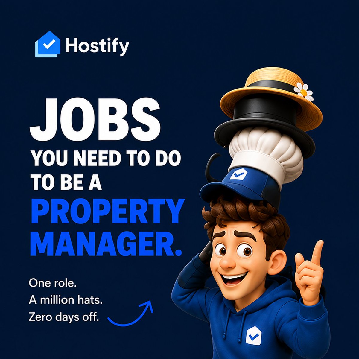 Hostifycom's tweet photo. We need to talk about the biggest lie in our industry: the title "Property Manager."😅Because no one is just managing properties, your actual job title depends on what time it is
Ready to retire a few hats?  🚀 https://t.co/dKFczVEIlq #PropertyManagement #HostLife #airbnbhosts https://t.co/8CcvsNvkrn