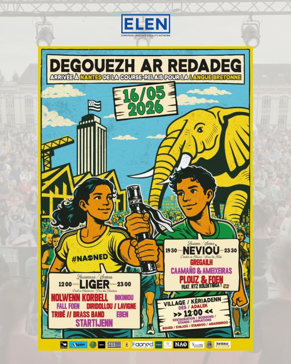 EUROLANG's tweet photo. Thousands gathered in Naoned on Saturday May 16th to celebrate the arrival of the final stage of the 2026 #Redadeg - the sponsored run for #Brezhoneg. 🏃‍♂️🏃‍♀️
Its been a huge success with massive public support for all the events as it crossed Breizh (Brittany). 🏃‍♂️🏃‍♀️
#ELEN2026 https://t.co/COao4pgui9