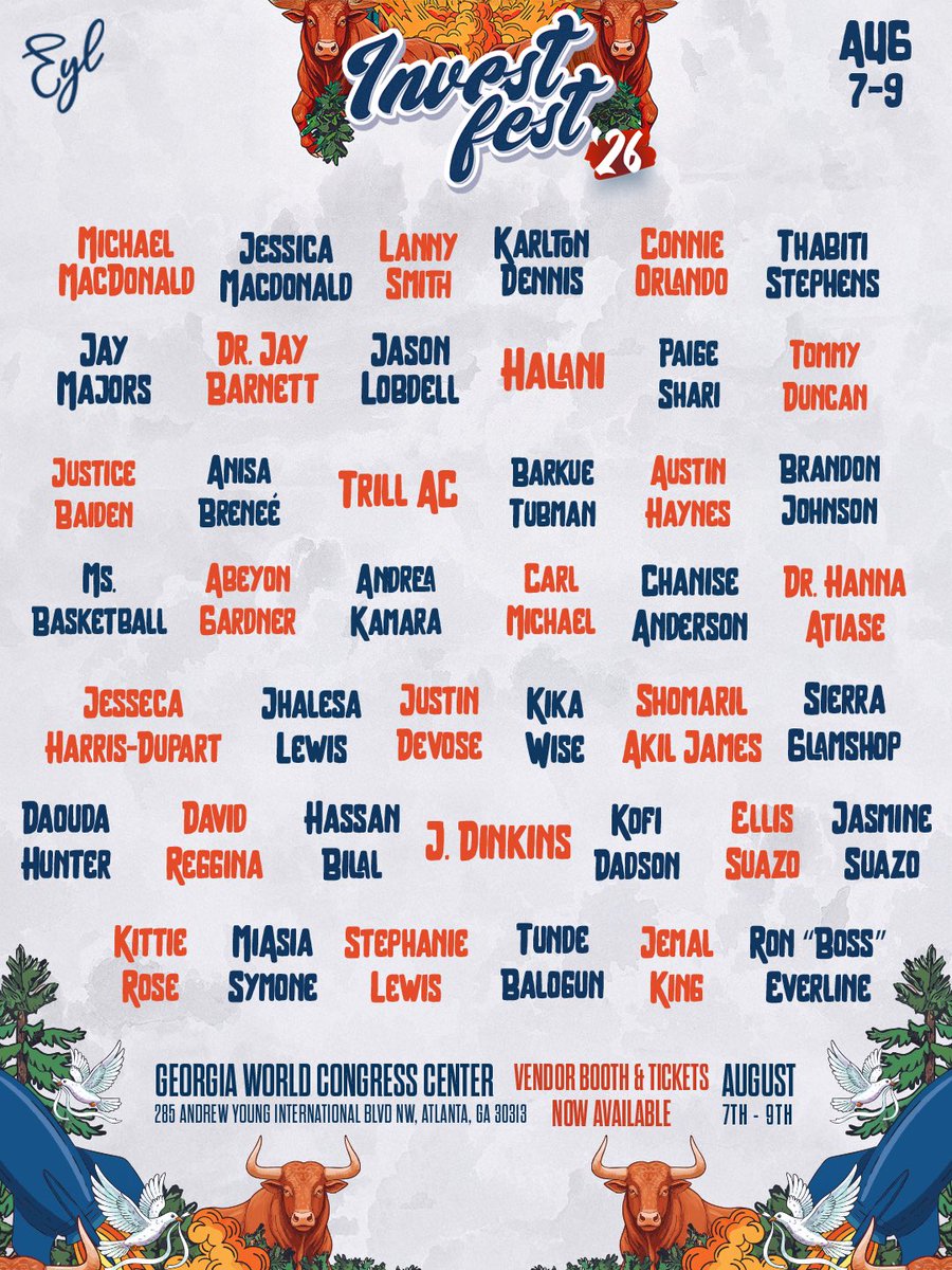 EarnYourLeisure's tweet photo. 🚨 The First Wave Of Invest Fest 2026 Speakers Is HERE! The biggest business festival in the world is back — bigger, louder, and more impactful than ever.

📍 August 7-9, 2026
🔑 More game
💰 More value
🎁 More opportunities

https://t.co/V3vDm7c5W1 https://t.co/FMHZfKdLwh