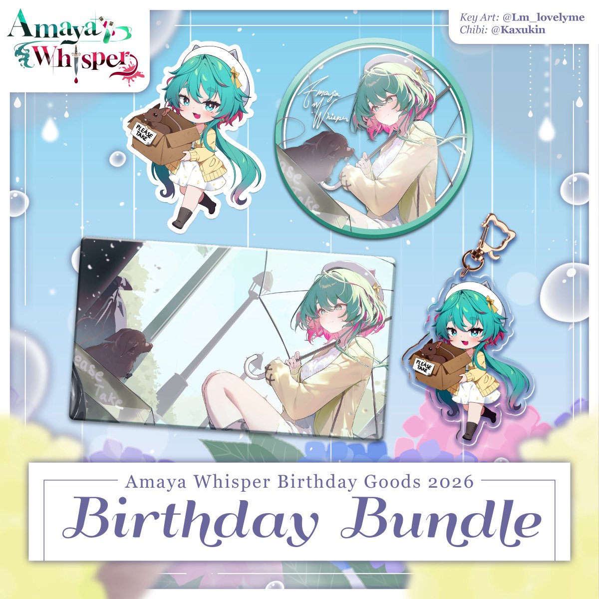 GlitchStarsEN's tweet photo. 🎊🧪 a lil poison taster and a taste of a blissful day 🧪🎊

To celebrate Amaya's birthday, we have brand NEW merch on sale now! A peaceful day like none other awaits  ☂️☀️

🧪 A specially-Amaya signed Acrylic Coaster
🗡️ Deskmat
🐀 Acrylic Keychain
📦 Chibi Sticker
AND a bundle featuring all of the above