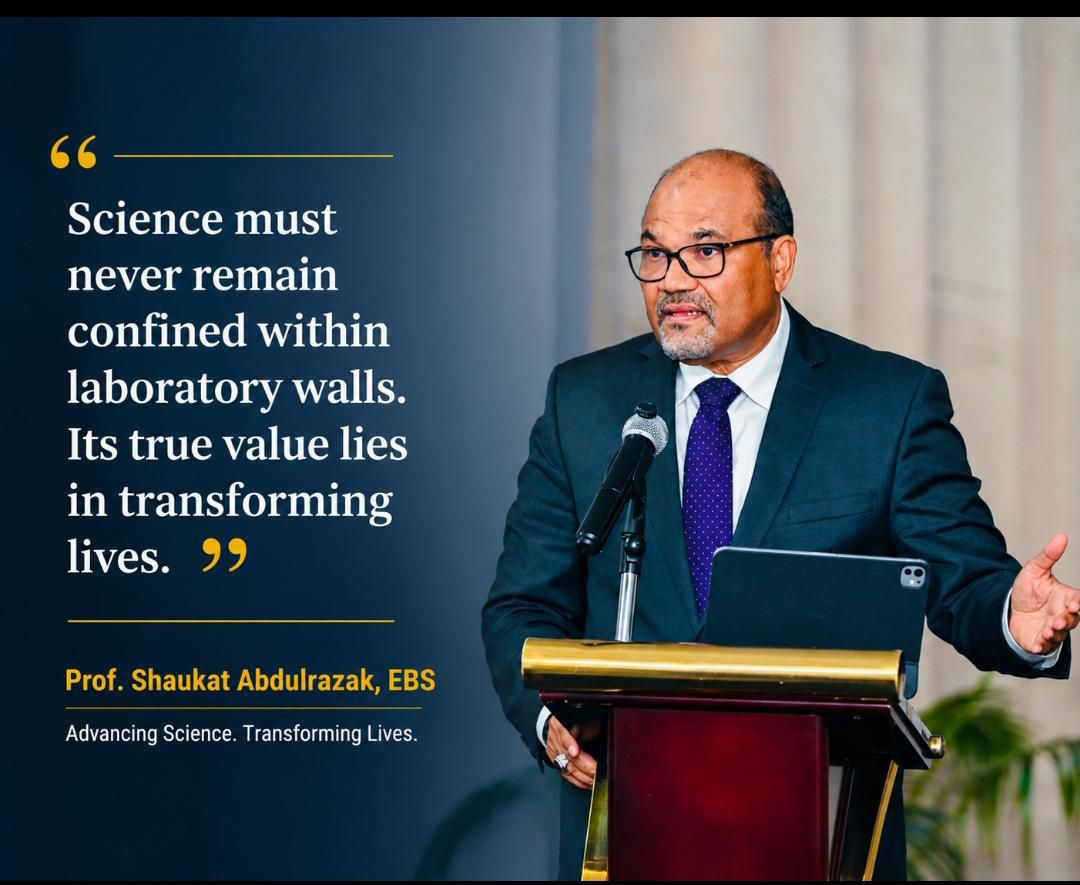ScienceRI_Kenya's tweet photo. “Science must never remain confined within laboratory walls. Its true value lies in transforming lives.”
— Prof. Shaukat Abdulrazak, EBS

#STRI4Society https://t.co/PNi3FpEwEm