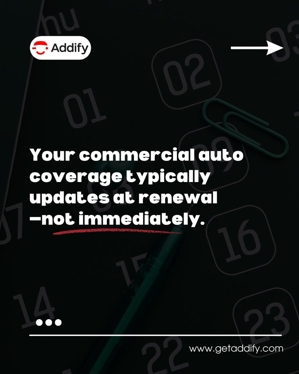 getaddify's tweet photo. State limits changed? Your fleet insurance may not update automatically.

Coverage often adjusts at renewal not immediately.
➡️ https://t.co/Z9PjlTBPbn

#poweredbyaddify #rentalcarbusiness #commercialauto #modernfleet #fleetinsurance
#CommercialAutoInsurance https://t.co/xwPciXzJ6R