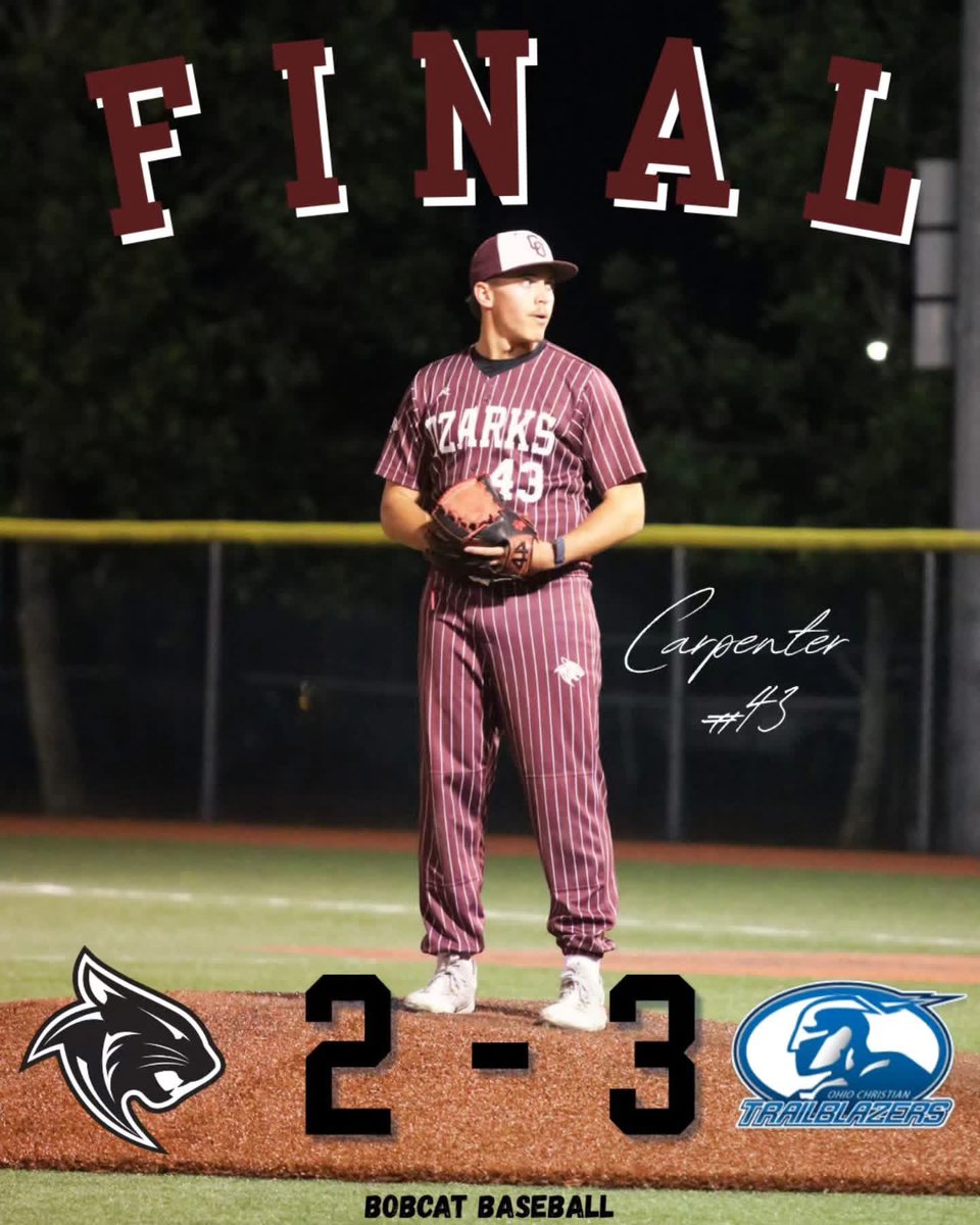 CofOBaseball's tweet photo. Bobcats fall 3-2 to Ohio Christian University in the elimination game.

Bobcats complete the season at 31-28 and Central Regional Champions. https://t.co/4GnSgRzTrE