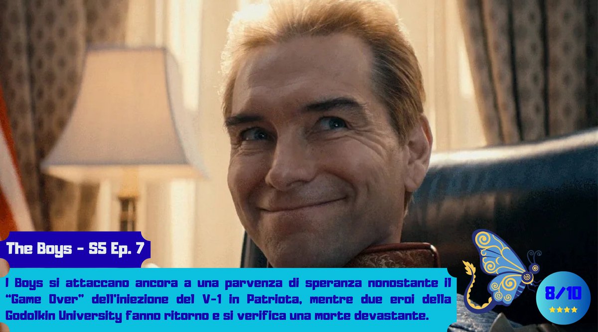 Multflyverse's tweet photo. 🦋 Recensione The Boys - S5 Ep. 7:
I Boys si attaccano ancora a una parvenza di speranza nonostante il “Game Over” dell’iniezione del V-1 in Patriota, mentre due eroi della 🧵

#review #reviewtv #recensione #recensioneserietv #TheBoys #TheBoysSeason5 #PrimeVideo #AmazonPrime https://t.co/KeI1vrN6Ic