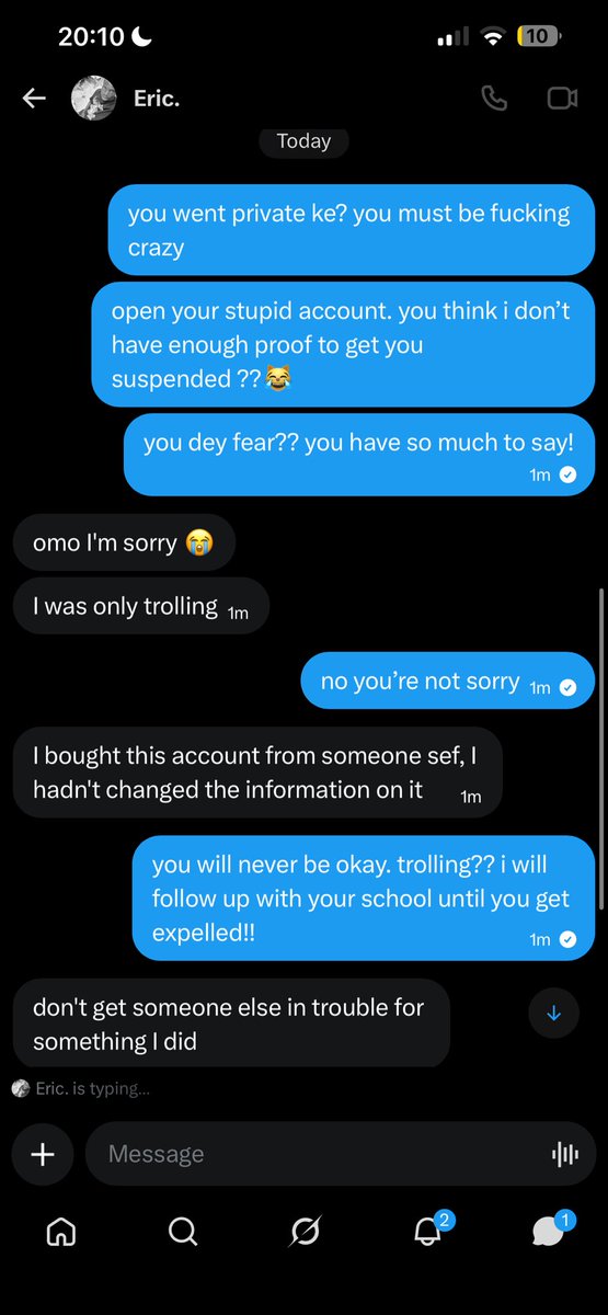 dumpedbymo's tweet photo. @eric_aladegbola now you’re trolling? it’s all your views? you must be fucking crazy 😹
@OfficialEKSU please come and collect your student https://t.co/wnTRAlUNKO