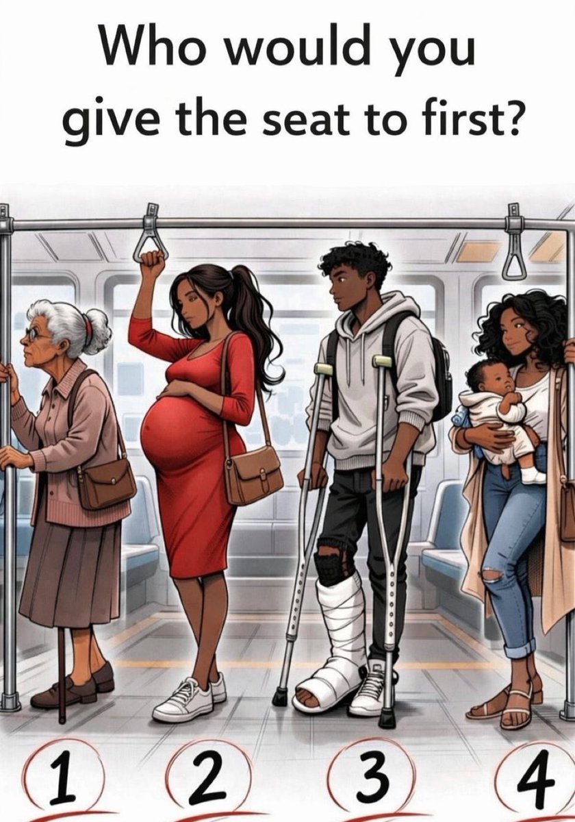 vickcrest's tweet photo. Different people, different struggles. Who would you give the seat to first? 🤔 #Discussion https://t.co/JwYcVO6dWr