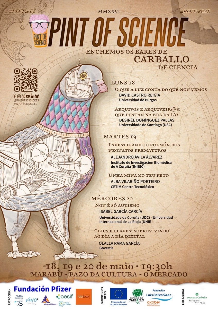AlexAvila81's tweet photo. Mañán as 19:30 estarei na cafetería do Pazo da Cultura de Carballo falando de ciencia e prematuridade

#pint26CAR
#pint26ES
#pint26

@CHUAC_Sergas @pintofscienceES @carballo_gal https://t.co/MLzTisB3ZY