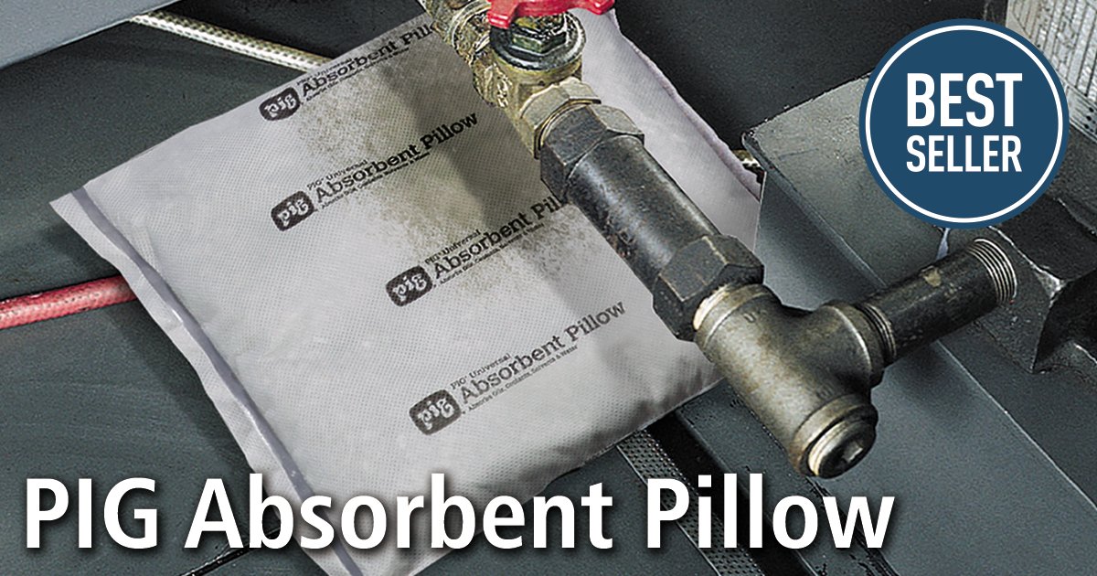 NewPig's tweet photo. #PIG Absorbent Pillow has a large surface area, high capacity and fast-wicking filler to quickly soak up leaks and spills. Pillows absorb most common industrial liquids - oils, water, solvents, coolants. https://t.co/PKfCvW7HNc https://t.co/tI1wfnB9MR