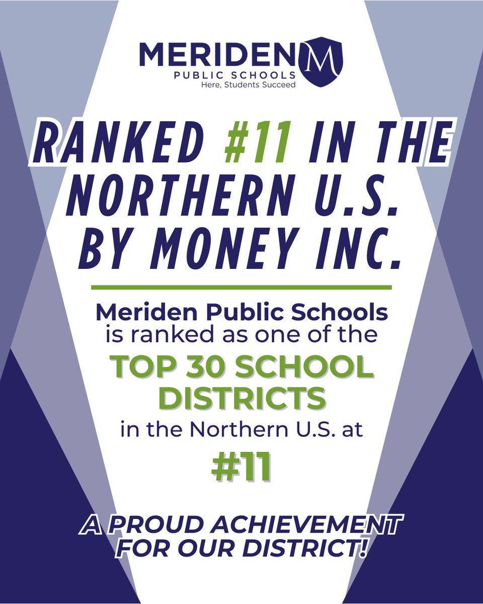 MeridenK12's tweet photo. 🎉 Meriden Public Schools has been ranked #11 in the Top 30 School Districts in the Northern U.S. by Money Inc! This recognition reflects the dedication of our students, staff, and school communities and their ongoing commitment to excellence in education! #herestudentssucceed https://t.co/fNE0TG5n1G