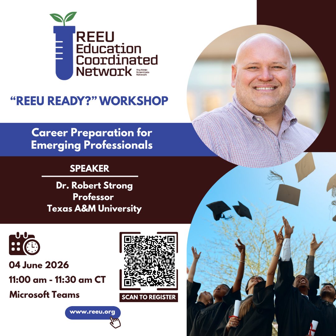 REEU_ECN's tweet photo. Summer is here, but learning never stops 📝

Join our “#REEU Ready?” workshop with Dr. Robert Strong from @TAMU for career readiness tips and professional success strategies.

Register now: https://t.co/d7JxDmV8Uk

#USDA #NIFAimpacts @USDA_NIFA   @TamuAgrilife  @ALECaggies https://t.co/Ng7mdujJje
