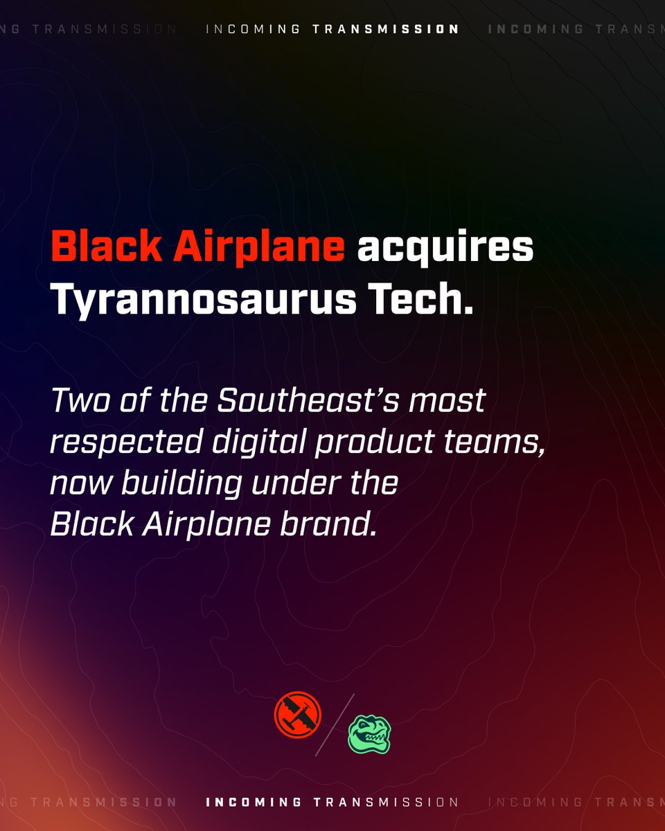 tyranntech's tweet photo. Today is a win worth marking. Tyrannosaurus Tech has been acquired by Black Airplane.
Thanks to everyone who shaped these ten years. Follow @blackairplane for what's next. https://t.co/bGIdjhTHHm