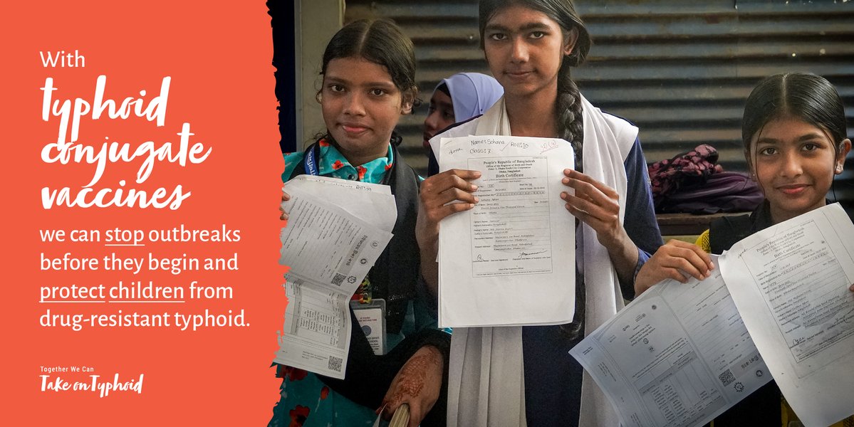 PreventTyphoid's tweet photo. #Typhoid outbreaks can be unpredictable.

But when children have access to typhoid conjugate vaccines (TCVs), they have built-in protection that even works against drug-resistant strains.

TCVs save lives. It's that simple. ✅

#TakeOnTyphoid #VaccinesWork https://t.co/PFW0p5AHVZ
