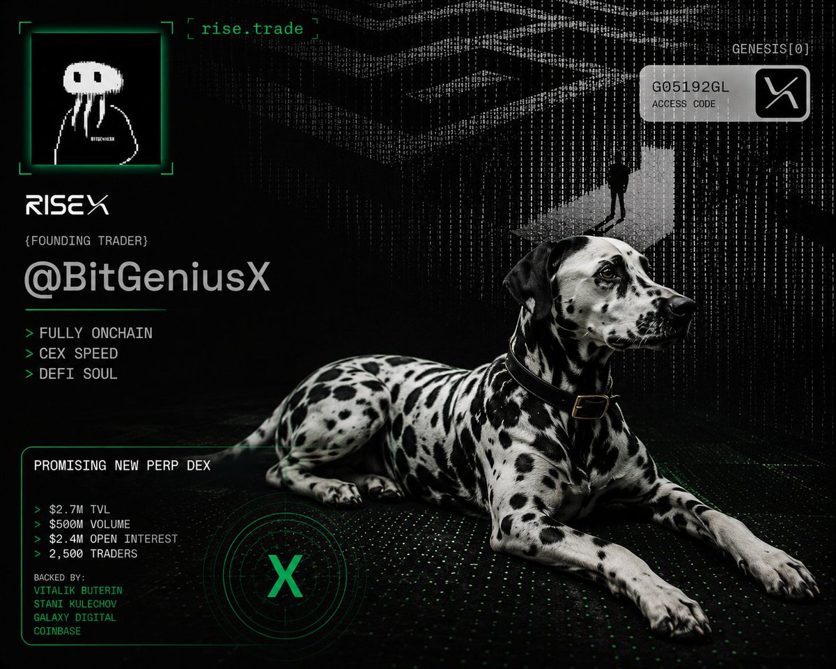 BitGeniusX's tweet photo. 🐾Proud to be one of the earliest participants in @risextrade and part of what could become one of the most promising perp DEXs in the space.
Built on @risechain backed by strong names @VitalikButerin @coinbase and growing fast
Yankee is already in position 👀
@BitGeniusX
#Risex https://t.co/WBqjwhPzFf