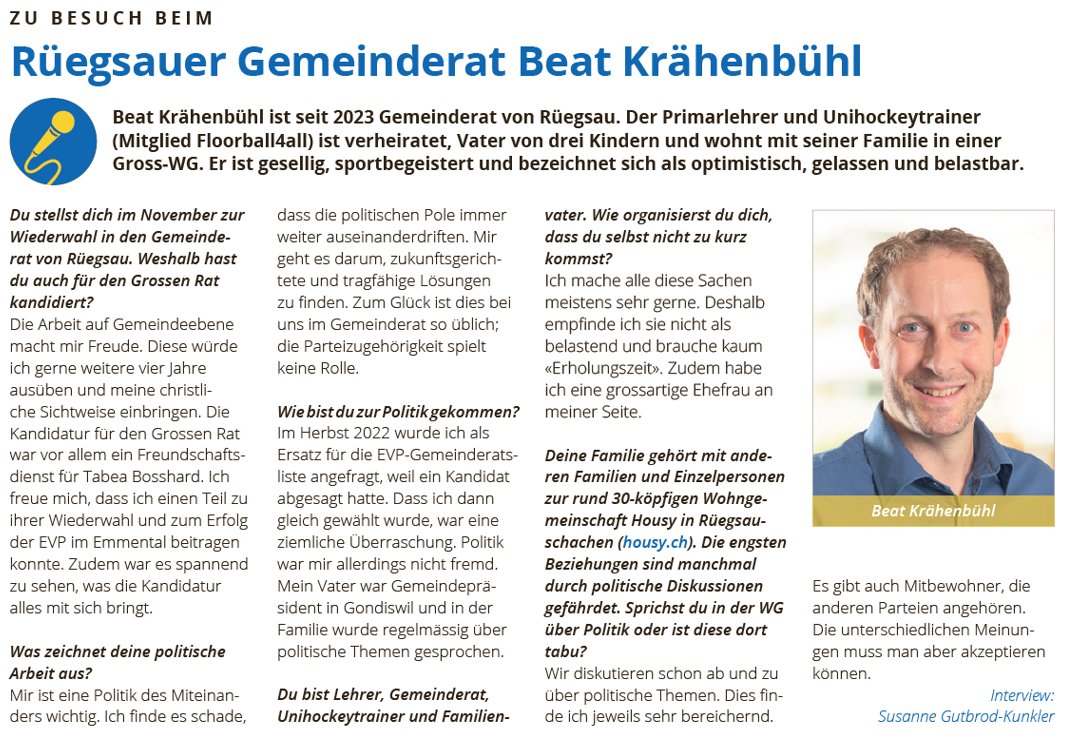 evppev_be's tweet photo. EVP-Gemeinderat Beat Krähenbühl über sein vielfältiges und interessantes Engagement für die Gesellschaft. https://t.co/PQ0NBX4pu1