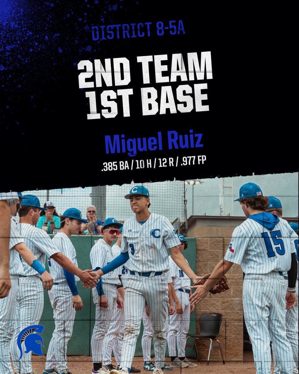 CHSSPARTANBASE1's tweet photo. Congratulations to these players for receiving District 8-5A 2nd Team All District ⚾️

Miguel Ruiz: Junior
Cody Spaight: Junior
Easton Moore: Freshman

@BurlesonSports https://t.co/nzJFfkTSho