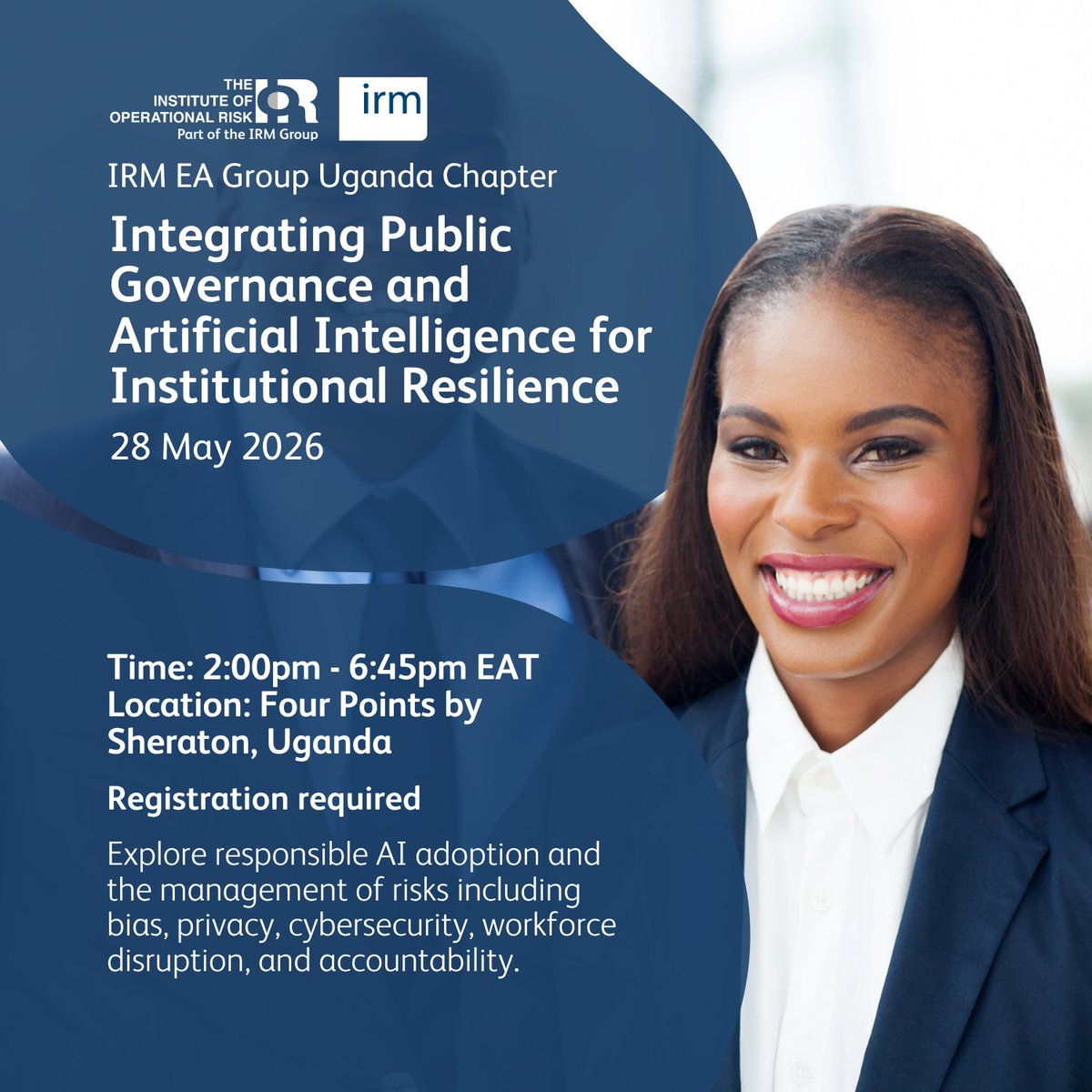 irmglobal's tweet photo. Join the IRM EA Uganda Chapter Executive Risk Engagement 2026 for a timely discussion on integrating public governance and AI to strengthen accountability, resilience, and risk management practices.
Learn more >>
https://t.co/DNtDPoBGhU

#RiskManagement #Governance https://t.co/zgpYR1tG3a