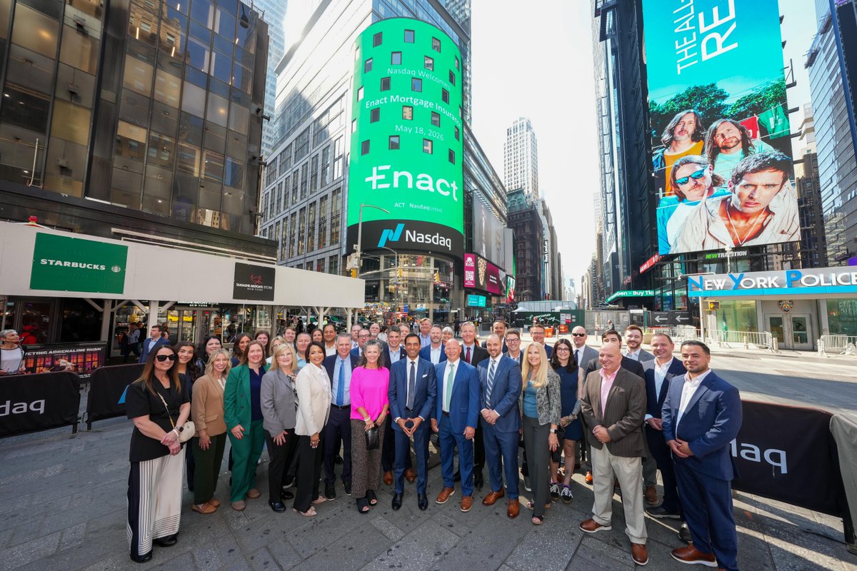 NasdaqExchange's tweet photo. Enact Holdings is a leading U.S. private mortgage insurance provider committed to helping more people achieve the dream of homeownership. 

Here’s to 5 years of $ACT! #NasdaqListed https://t.co/9kIu70Zevs