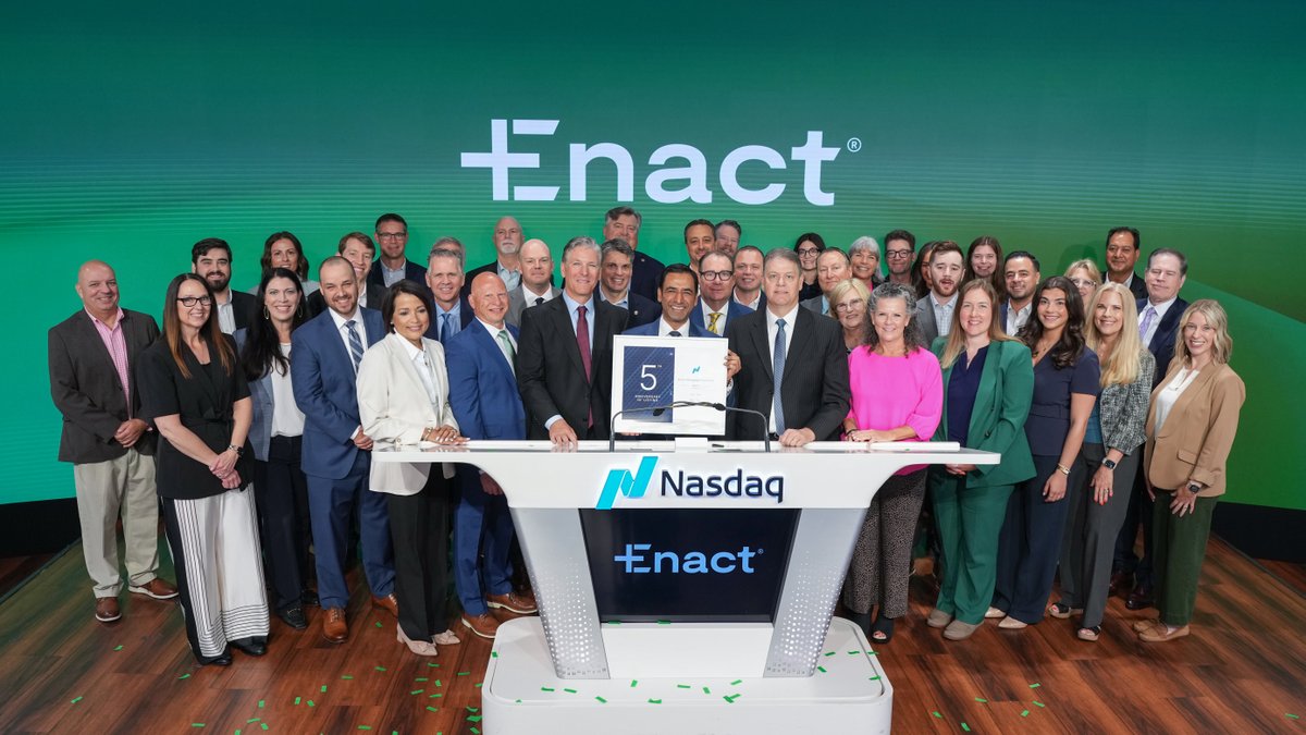 NasdaqExchange's tweet photo. Enact Holdings is a leading U.S. private mortgage insurance provider committed to helping more people achieve the dream of homeownership. 

Here’s to 5 years of $ACT! #NasdaqListed https://t.co/9kIu70Zevs